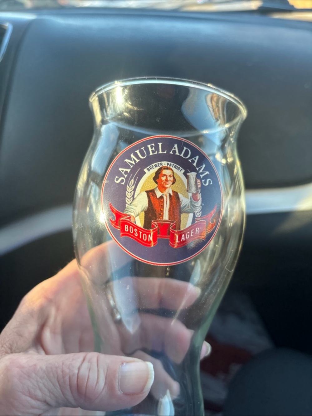 Samuel Adams Boston Lager Curved Pint Glass - Clear with Red and Blue Logo